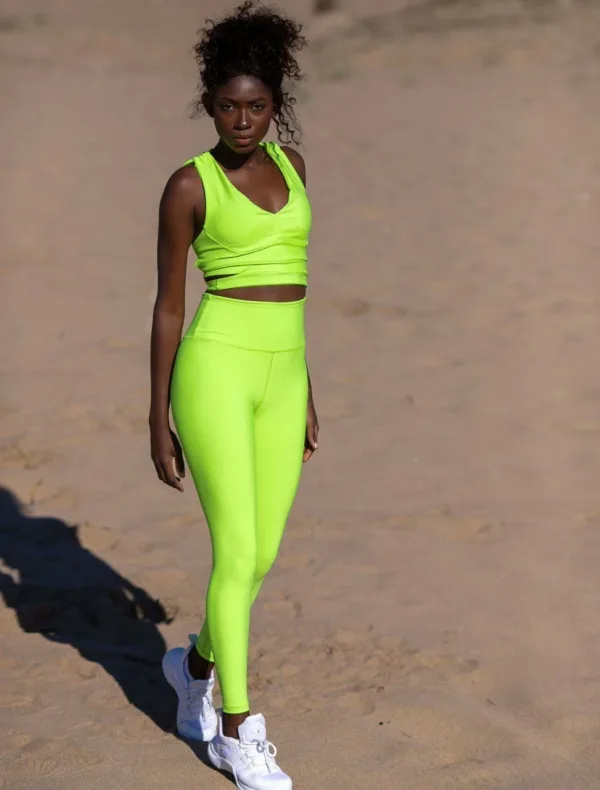 Fluorescentno zelene helanke sa visokim strukom – Neon Glow